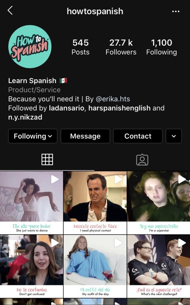 صفحه اینستاگرام برای یادگیری زبان اسپانیایی -